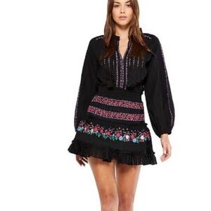 MISA Black Embroidered Floral Mini Dress size M